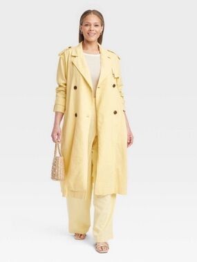 A New Day Women Yellow Trench Coat ! 🎯 Double-Breasted Trench Coat